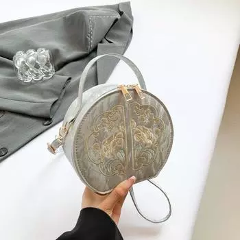 Новая сумка в китайском стиле в национальном стиле для женщин, модная дизайнерская сумка-мессенджер, модная вышивка, портативная маленькая круглая сумка серебряный