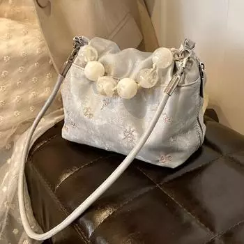 Новая сумка в китайском стиле, женская маленькая ручная сумка из бисера ручной работы, нишевая вышивка в китайском стиле, универсальная сумка через плечо, ручное плечо