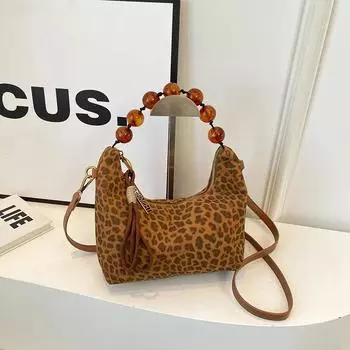 Новая суперпопулярная нишевая сумка через плечо с леопардовым принтом для женщин, высококачественные универсальные сумки через плечо с жемчужной цепочкой для женщин