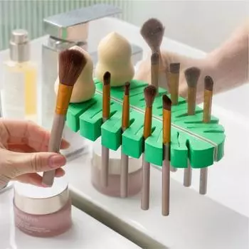 Новая сушилка для кистей для макияжа в форме листа, 6 ветвей, настенный самоклеящийся держатель, подставка для слива косметических кистей из ЭВА зелёный