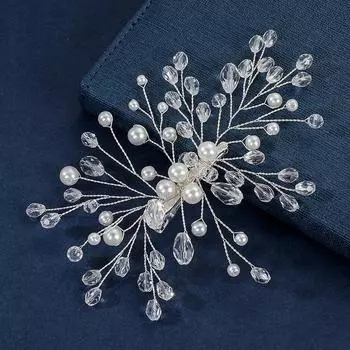 Новая свадебная шпилька премиум-класса, универсальный свадебный головной убор ручной работы с цветным кристаллом и жемчужным краем белый