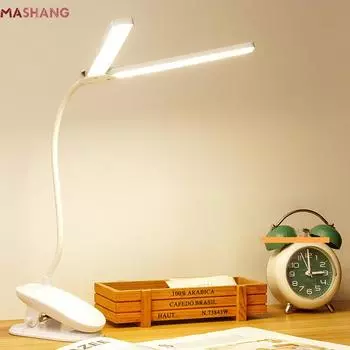 Новая светодиодная настольная лампа с двойной головкой, зажим для учебы, настольная лампа с сенсорным затемнением, ночник для чтения для студентов, спальни, рабочая офисная лампа 2000mAh