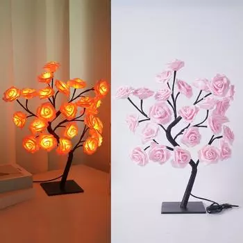 Новая светодиодная настольная лампа Свет Роза Цветок Дерево USB Декорация Вечеринка Декор детской комнаты