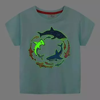 Новая светящаяся летняя футболка для маленьких мальчиков с короткими рукавами и круглым вырезом для маленьких детей 80cm