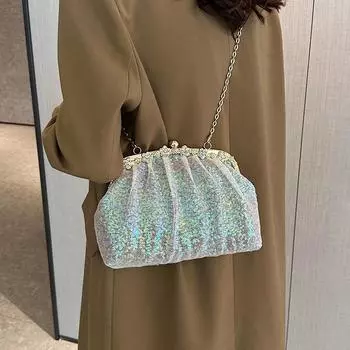 Новая свежая и сладкая цветочная бриллиантовая сверкающая сумка с пайетками, банкетная сумка, косая сумка-клатч, платье-ципао, сумка-ракушка золотой