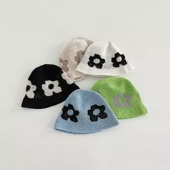 Новая свежая ручная работа Цветочная Рыбацкая шляпа Маленький дизайн Повседневная вязаная цветочная шапка-ведро 56-58cm(adult size) зелёный