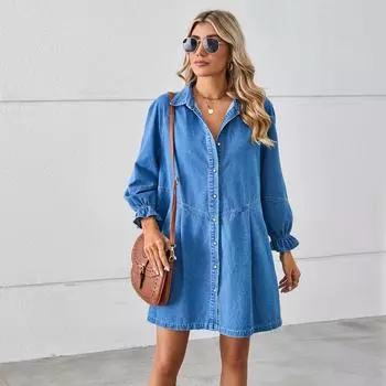 Новая свободная джинсовая куртка с длинными рукавами в стиле пэчворк средней длины S светло-синий