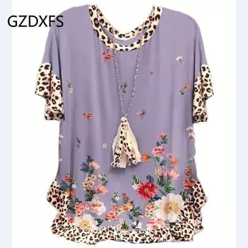 Новая свободная футболка с круглым вырезом и короткими рукавами с принтом в стиле пэчворк для женской одежды S зелёный