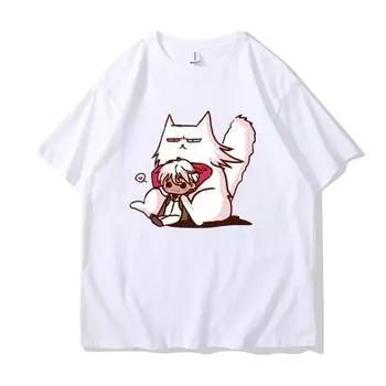 Новая свободная футболка с принтом аниме-мультфильма 2D для пар, круглый вырез, мужские и женские футболки унисекс с коротким рукавом S белый