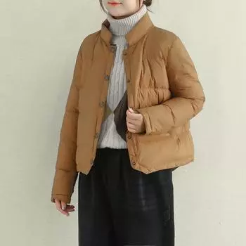 Новая свободная короткая куртка-пуховик женская литературно-художественная сетка цвет ласточкин хвост воротник стойка легкая белая куртка-пуховик зимняя прилив S хаки