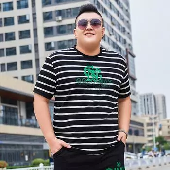 Новая свободная мужская футболка больших размеров с короткими рукавами, очень большая футболка с толстяком, топ, очень большая полосатая рубашка больших размеров 2XL чёрный