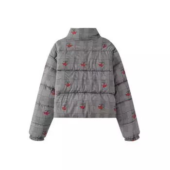 новая свободная одежда для хлеба женская вишневая воротник-стойка одежда из хлопка утолщенная клетчатая печать одежда с хлопковой подкладкой воротник-стойка XS серый