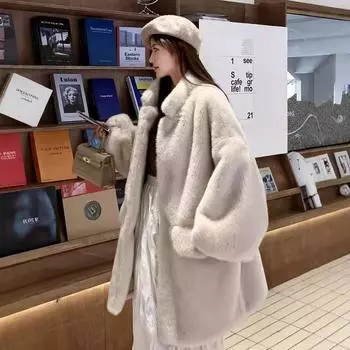 Новая свободная женская шуба с рукавами-фонариками, средняя и длинная, пушистая зимняя утолщенная теплая плюшевая одежда S