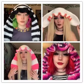 Новая связанная вручную вышитая шляпа рыбака с большими полями и маленьким симпатичным вязаным капюшоном. 54-56Cm [without accessories]