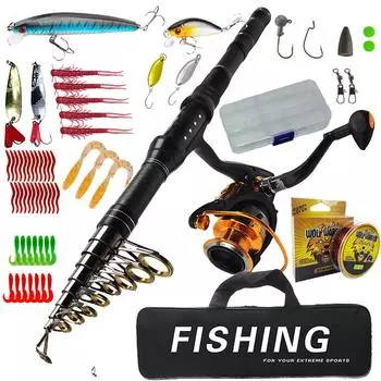 Новая телескопическая удочка LEOFISHING Combo 1,8-3 м, карбоновая дорожная удочка со спиннинговой катушкой, набор для ловли окуня, карпа, щуки, полный комплект, фидерная удочка 1.8M