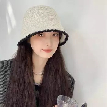 Новая темпераментная шляпа-ведро женская простая косметика маленькая универсальная шляпа-ведро теплая шляпа для лица милая пушистая шляпа-ведро M56-58cm чёрный