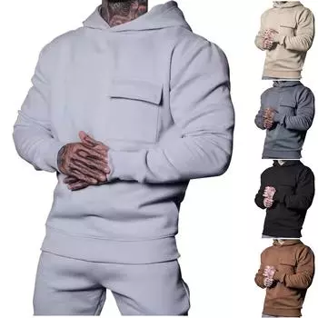 Новая тенденция мужская толстовка с капюшоном модная нашивка сумка имитация хлопка большой размер повседневный пуловер с капюшоном L чёрный