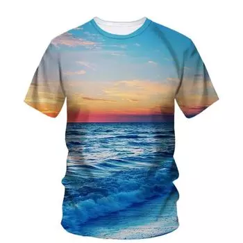 Новая тенденция, повседневная оригинальность, пляжные пейзажи, графические футболки для мужчин, летние футболки с короткими рукавами и круглым вырезом с принтом природы и пейзажа, топ XXS
