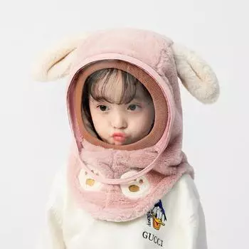 Новая теплая шапка, зимняя шапка с очками, шапка для маленьких девочек, Балаклава, детские шапочки, бархатные зимние шапки бежевый