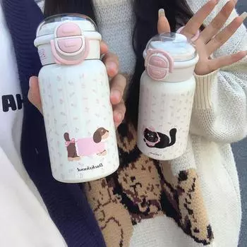 Новая термокружка Animal High Outgrade для девочек, большая емкость, двойная питьевая кружка, портативная симпатичная кружка из нержавеющей стали 500ml