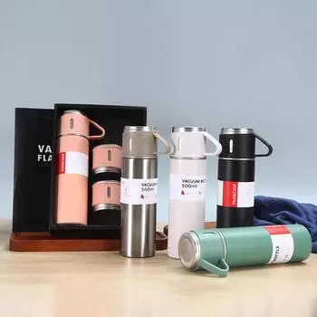 Новая термокружка из нержавеющей стали, портативная подарочная кружка для офиса, высококачественная кружка с тремя крышками, вакуумный набор кружек 500ml