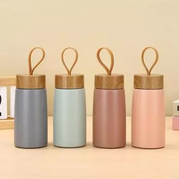 Новая термокружка из нержавеющей стали с крышкой с рисунком под дерево, портативная компактная мини-кружка с креативной ручкой, кофейная кружка 280ml