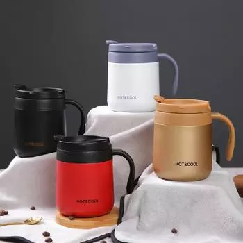 Новая термокружка из нержавеющей стали с ручкой для чая, офисная кружка, переносная чашка для кофе для пары 500ml