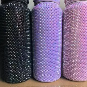 Новая термокружка из нержавеющей стали, высококачественный внешний вид, цветной градиент, инкрустированный бриллиантами, переносная автомобильная кружка для воды 500ml