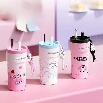 Новая термос-чашка из нержавеющей стали, высокий уровень внешнего вида, двойная соломенная кружка для напитков, офисная кружка для кофе в машину 500ml