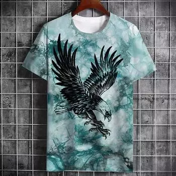 Новая ткань Bird Eye, быстросохнущая дышащая футболка, анималистичный узор, напечатанный короткий рукав, круглый вырез, мужской топ S