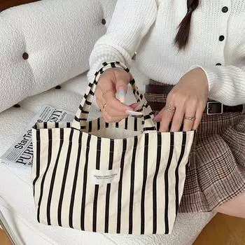 Новая тканая полосатая холщовая сумка-тоут большой вместимости, офисная сумка через плечо для работников