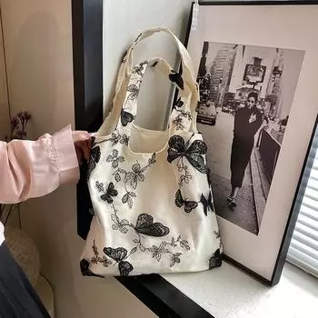 Новая тканевая сумка в китайском стиле для женщин в 2024 году, новая модная и модная большая сумка с бабочкой, повседневная кружевная сумка через плечо большой вместимости