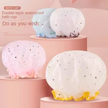 Новая толстая двухслойная шапочка для душа для женщин с водонепроницаемой защитой волос синий