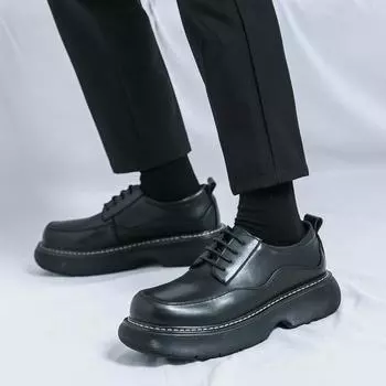 Новая толстая подошва, усиливающая модный тренд, нишевая кожаная обувь 2024 года, весенний тренд для отдыха, деловой стиль, сочетающийся по цвету, модная обувь 38