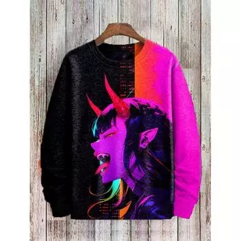 Новая толстовка с 3D-цифровой печатью для мужчин и женщин, осенний уличный тренд, рубашка с круглым вырезом, топы S