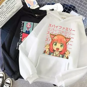 Новая толстовка с капюшоном Anime Spy X Family Anya Forger Harajuku Kawaii Manga Graphic Sweatshirt Hoody Casual Streetwear Unisex XS белый