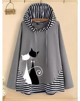 Новая толстовка с капюшоном больших размеров для женщин с анималистичным принтом 1XL серый