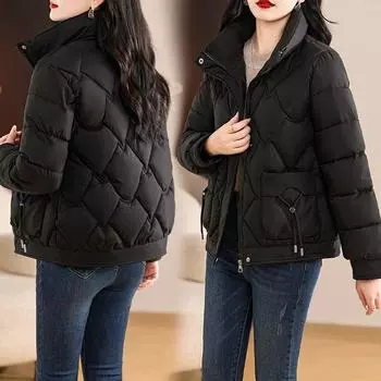 Новая тонкая пуховая хлопковая одежда женские зимние куртки короткая утолщенная хлопковая одежда теплая хлопковая куртка модная и универсальная M 80-52.5 kg чёрный