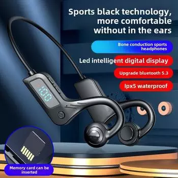 Новая трансграничная Bluetooth-гарнитура 5.3 с цифровым дисплеем и костной проводимостью, водонепроницаемые спортивные наушники без ушей, беспроводная вставная штангенциркуль чёрный