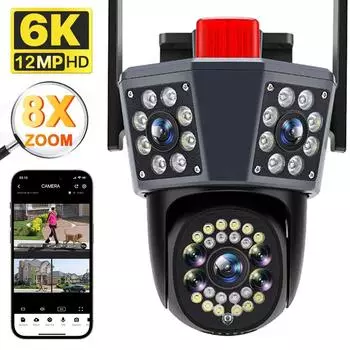Новая трехэкранная камера EU 12MP 6K PTZ WiFi уличная трехэкранная защита автоматическое отслеживание обнаружения движения IP-камера видеонаблюдения