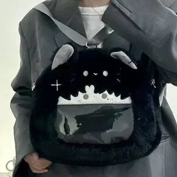 Новая трендовая черная сумка через плечо, симпатичная плюшевая сумка, рюкзак в студенческом стиле, универсальные сумки через плечо, сумка из меха на осень и зиму