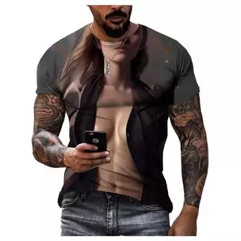 Новая трендовая сексуальная красивая йога фигура мужская футболка 3d Hd цифровая печать хип-хоп О-образный вырез короткий рукав высококачественная быстросохнущая рубашка M