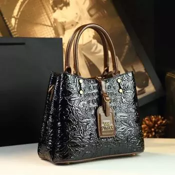 Новая трендовая сумочка из темпераментной кожи для банкета, женская сумка корейской версии, универсальный верхний слой из коровьей кожи, сумка с принтом в стиле ретро, сумка через плечо чёрный