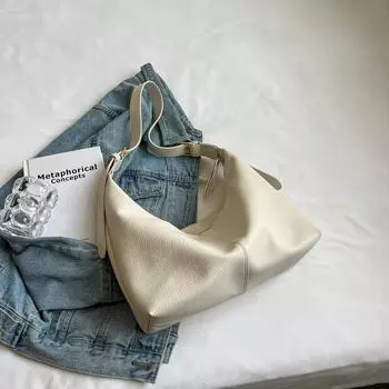 Новая трендовая женская сумка на одно плечо, однотонная, большая вместимость, женская сумка через плечо из искусственной кожи, высококачественная текстурированная сумка (30cm<Max Length<50cm)