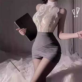 Новая юбка-бюстье стюардессы-секретаря от Domila страстная и соблазнительная, сексуальная полая униформа, открытая униформа без маленькой груди One size [Obsessed Office]