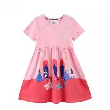 Новая юбка для девочек, летняя детская, с коротким рукавом, с круглым вырезом, милое платье для девочек 80-90cm