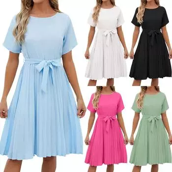 Новая юбка-миди длиной до колена с круглым вырезом и короткими рукавами, красивое платье