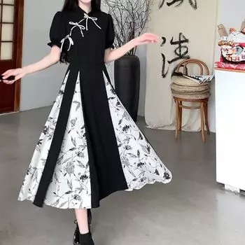 Новая юбка Qipao в китайском стиле, летние платья, негабаритная длинная юбка в стиле ретро M