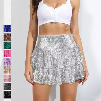 Новая юбка Spice Girl с бисером, женская осенняя сексуальная короткая юбка с пайетками, однотонная плиссированная юбка XS