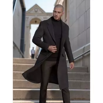 Новая удлиненная британская мужская длинная ветровка шерстяное пальто мужское шерстяное пальто S чёрный